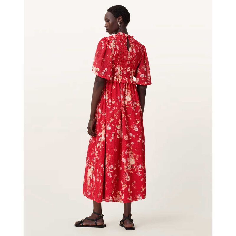 AllSaints Mya Floral Print Shirred Midi Dress image number 1